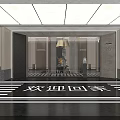 Luxury Modern Basement Entrance With Welcome Home Sign Chandelier And Striped Floor