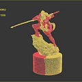 Armored Warrior Decorative Figurine Holding Spear On Green Base With Gray Cylindrical Stand