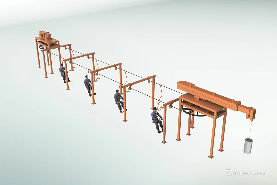 Industrial Equipment System With Workers Operating Lifting Machinery And Steel Frame 3d model 