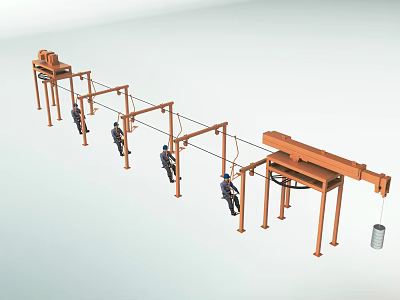 Industrial Equipment System With Workers Operating Lifting Machinery And Steel Frame 3d model