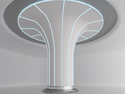 Modern Architectural Column With Curved Design Illuminated Lines Circular Base And Gray Ceiling Detail 3d model