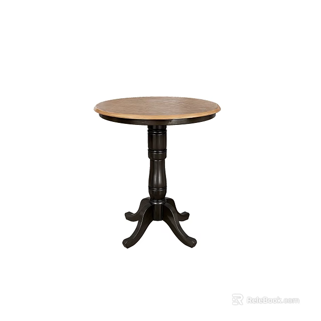 Round Wooden Top Side Table With Black Decorative Base And Sturdy Structure 3d model