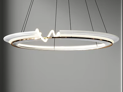 Modern Circular Chandelier With Wave Shape White Metal Frame Illumination Design 3d model