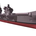 Modern Naval Warship With Gray Hull Red Bottom And Upper Deck Structures