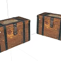 Vintage Wooden Trunks With Weathered Finish Black Straps And Metal Latches