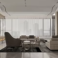 Modern Living Dining Room Interior With Round Table Beige Upholstered Chairs And Ambient Lighting