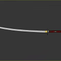 Samurai Sword Featuring Sharp Metal Blade Red Black Decorative Handle Circular Guard And Shiny Surface