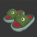 Comfortable Green Frog Design Slippers with White Soles and Red Inner Lining