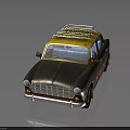 Retro Vintage Car With Yellow Roof Brown Body Roof Rack And Red Graphics