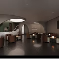 Elegant Modern Sales Office Lobby With Curved Marble Reception Counter And Comfortable Lounge Seats