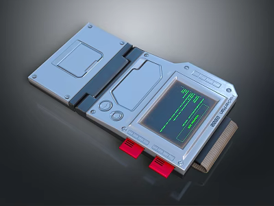 Portable Electronic Device With Digital Display Green Text Silver Panel And Red Slots 3d model
