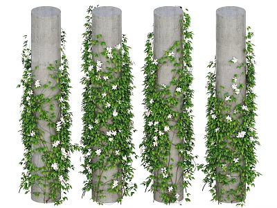 Decorative Green Climbing Vines on Gray Pillars with Small White Flowers 3d model