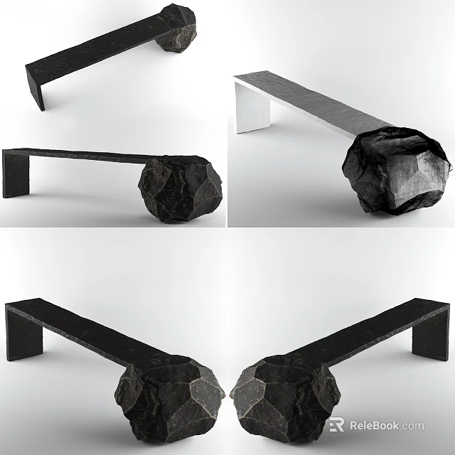 Modern Public Chair With Stone Base And Metal Frame For Outdoor Spaces 3d model 