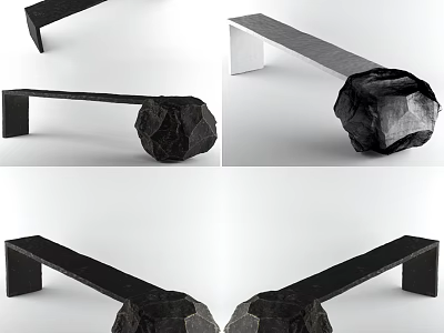Modern Public Chair With Stone Base And Metal Frame For Outdoor Spaces 3d model