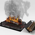 Cozy Garden Fire Pit With Burning Flames Smoke And Firewood Holder