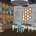 Cozy Kindergarten Interior With House Shaped Bookshelves Hexagonal Wall Decorations And Playful Furniture