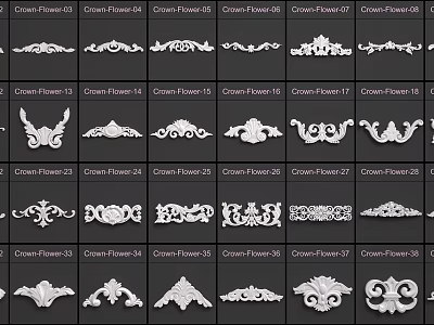 Various Crown Flower Carved Decorative Patterns With Intricate Design Details 3d model