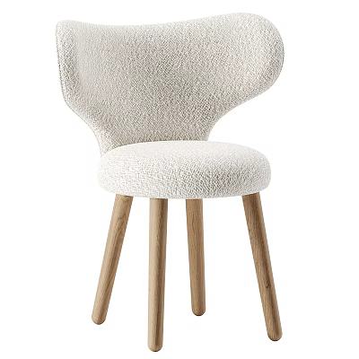 Modern Accent Chair with Ivory Fleece Fabric Curved Backrest and Solid Wood Slim Legs 3d model