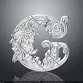 Intricate Plant Carving On White Decorative Letter G With Dark Background And Reflective Surface