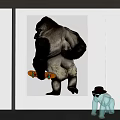 Gorilla Animal Painting with Yellow Skateboard and Colorful Wheels on White Canvas