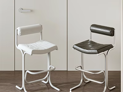Modern White and Black Leather Bar Stools With Metal Frames And Backrests For Interior 3d model