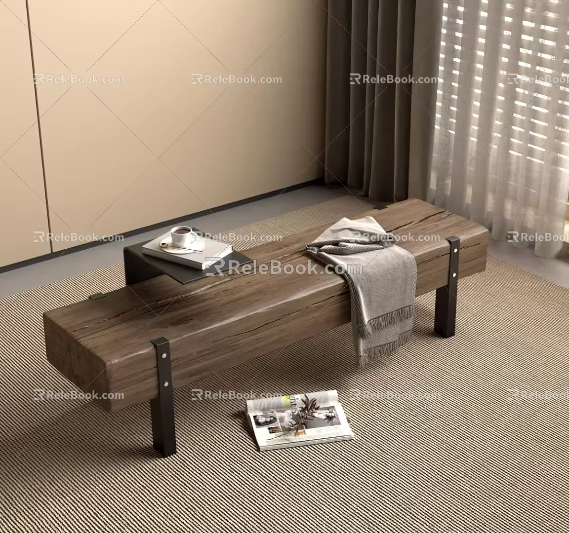 Quiet Ancient Bench Bed End Stool 3d model