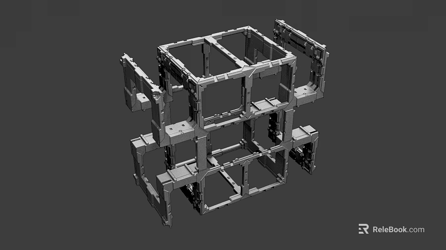 Industrial Metal Structural Framework With Multiple Square Sections And Mechanical Design 3d model 