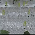 Modern Openwork Pergolas With Geometric Shapes On Paved Ground And Small Trees 3d model