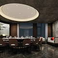 Elegant Private Dining Box With Round Table Chairs Sofa And Modern Lighting 3d model