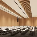 Modern Conference Room Interior With Curved Screen Podium Wooden Walls And White Chairs