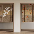 Traditional Japanese Doors With White Red Floral Woven Bamboo And Wooden Frames In Interior Design