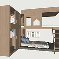 Modern Wooden Bunk Bed With Built in Cabinet Ladder And Comfortable Mattress