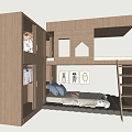 Modern Bed-and-Bed Children's Collapse Rice Bed Wardrobe Combination 3d model