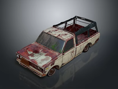 Vintage Rusted Truck With Open Roof Peeling Paint And Weathered Exterior 3d model