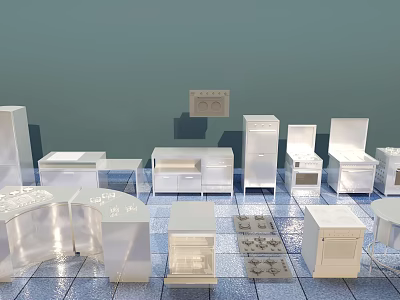 Modern Kitchen Appliances Collection With Cabinets Stove Drawers Shelves And Storage Units 3d model