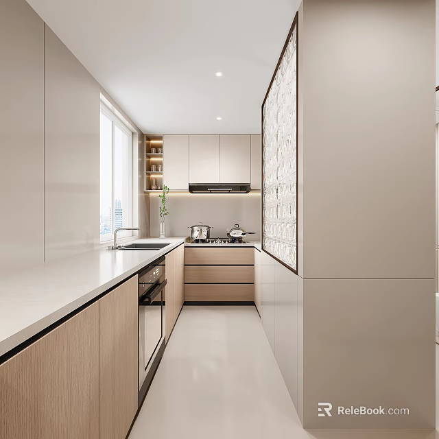 Modern Open Kitchen Interior Design With Spacious Layout And Sleek Cabinets 3d model 