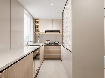 Modern Open Kitchen Interior Design With Spacious Layout And Sleek Cabinets 3d model