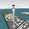 Amusement Rides Tower with Spherical Seats and Cable System Over Water Area