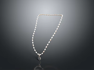 Delicate Pearl Necklace Featuring White Pearls And Small Round Pendant Chain 3d model