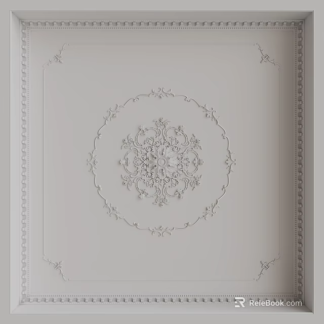 Circular Ceiling Light Plate with Ornamental Patterns on White Ceiling Elegant Classic Design 3d model