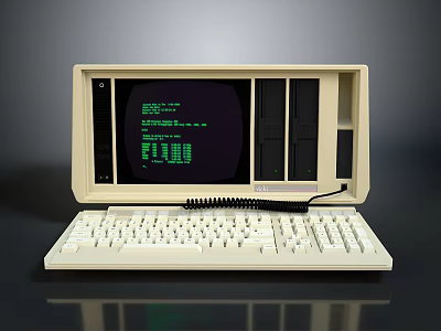 Vintage Portable Electronic Device With Beige Case Green Screen Display And Keyboard 3d model