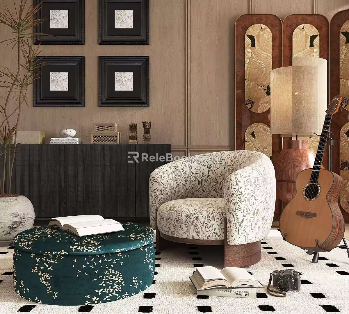 Modern Middle Ancient Style Single Sofa Casual Sofa 3d model