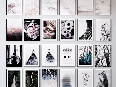 Landscape Wall Art Collection With Nature Scenery Abstract Patterns And Framed Prints On White Wall 3d model
