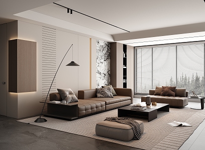 Modern Living Room Minotti Sofa Combination Three-seat Sofa Single Sofa Coffee Table Floor Lamp Venetian Blinds 3d model