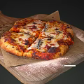Delicious Sliced Pizza on Wooden Board with Tomato Sauce Melted Cheese Olives on Parchment Paper