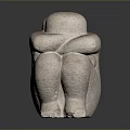 Minimalist Stone Sculpture Carving Of Abstract Crouched Human Figure With Rounded Lines
