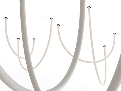Modern Chandelier with Multiple Curved White Tubes and Small Black Lamp Heads in Elegant Design 3d model
