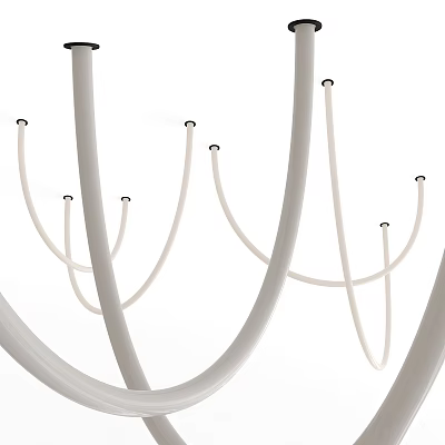 Modern Chandelier with Multiple Curved White Tubes and Small Black Lamp Heads in Elegant Design 3d model