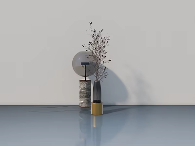 Modern Kitchen Appliances On Blue Countertop With Decorative Vases And Dry Branches 3d model