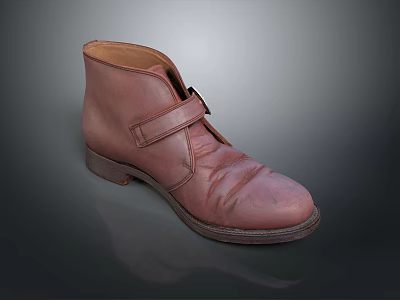 Brown Leather Ankle Boots with Classic Buckle Strap Design and Dark Durable Sole 3d model